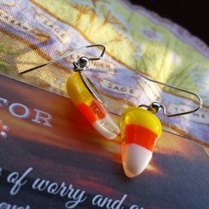 SALE!!!Glass earrings candy corn orange yellow EUC